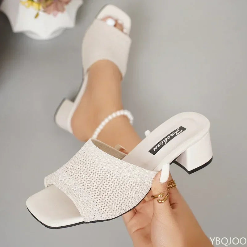 Women's Plus Size Mid Heel Slippers 2025summer New High Heels Party Shoes Comfortable Slippers Sandals Fashionable Women's Shoes