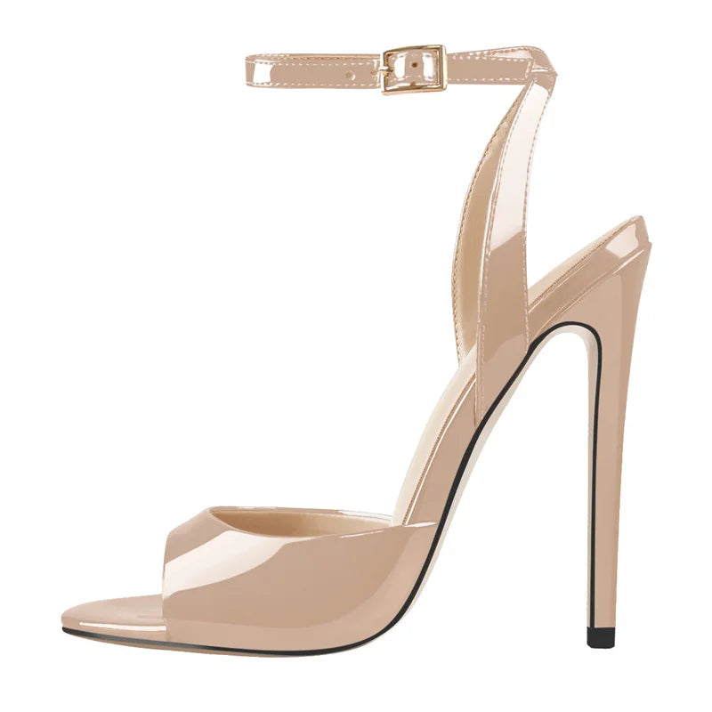 Onlymaker Women  Peep Toe 12CM Thin High Heels Pumps Sandals Ladies Buckle Strap Open Toe Big Size Summer Stiletto Sandals