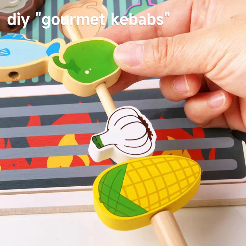Simulation Kitchen Pretend Toy Wooden Toddler DIY BBQ Toy Set Classic Game Montessori Educational Toy For Children Kids Gift