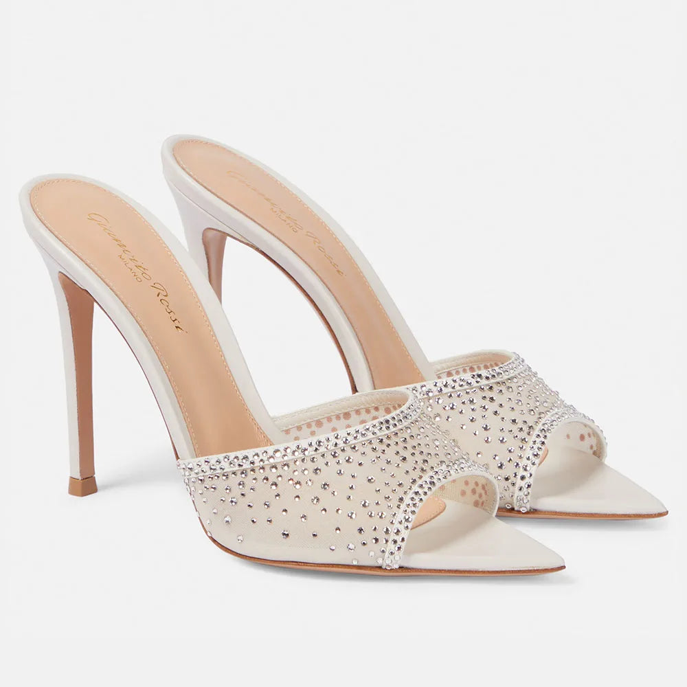 2026 Peep Toe Sexy Summer Women's Mules Pump Sandals Elegant Chic Super Thin High Heels Office Lady Party Shoes Slipper Sandals
