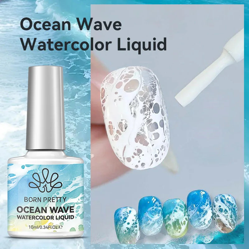 BORN PRETTY 10ml  Ocean Wave Watercolor Liquid Gel Polish White Blossoming 3 Seconds Spread Stroke Wave Bubble Nail Art Design