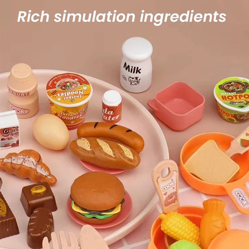 Kids Kitchen Play Set Water Spray Light Sound Electronic Stove Simulated Cooking Dining Table House Play Toy Gifts for Girls Boy