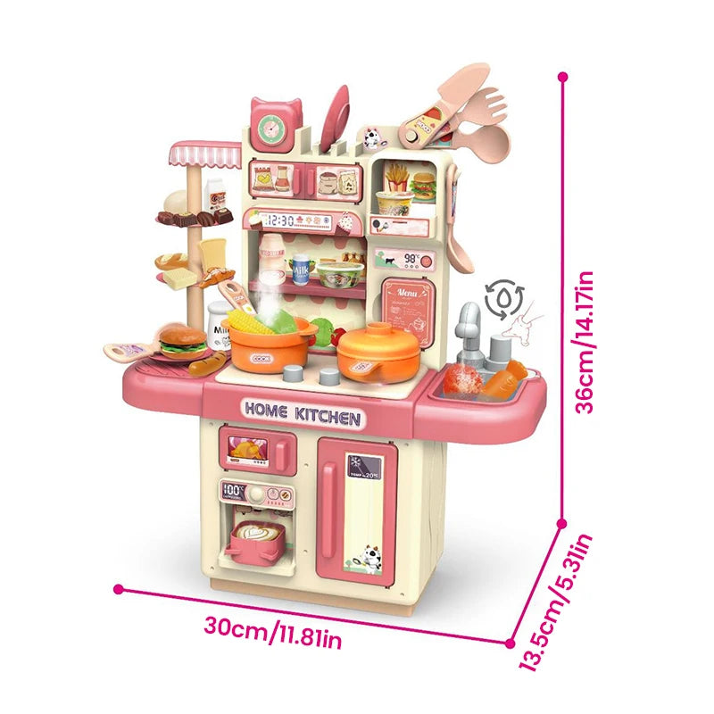 Kids Kitchen Play Set Water Spray Light Sound Electronic Stove Simulated Cooking Dining Table House Play Toy Gifts for Girls Boy