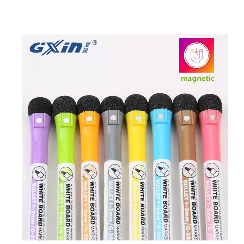 Gxin G-208 8Pcs Erasable Markers Set Colors Magnet Whiteboard Ink Pens School Teacher Resources Graffiti Drawing.Color Markers.