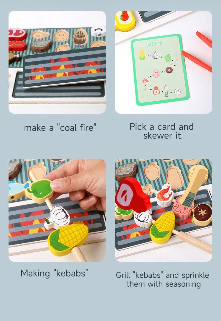 Simulation Kitchen Pretend Toy Wooden Toddler DIY BBQ Toy Set Classic Game Montessori Educational Toy For Children Kids Gift