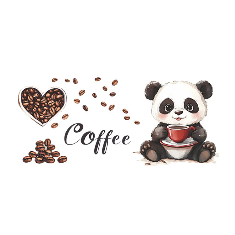 Cartoon Panda Drinking Coffee Wall Sticker Living Room Kitchen Background Decoration Mural Cafe Home Decor Self-adhesive Decals