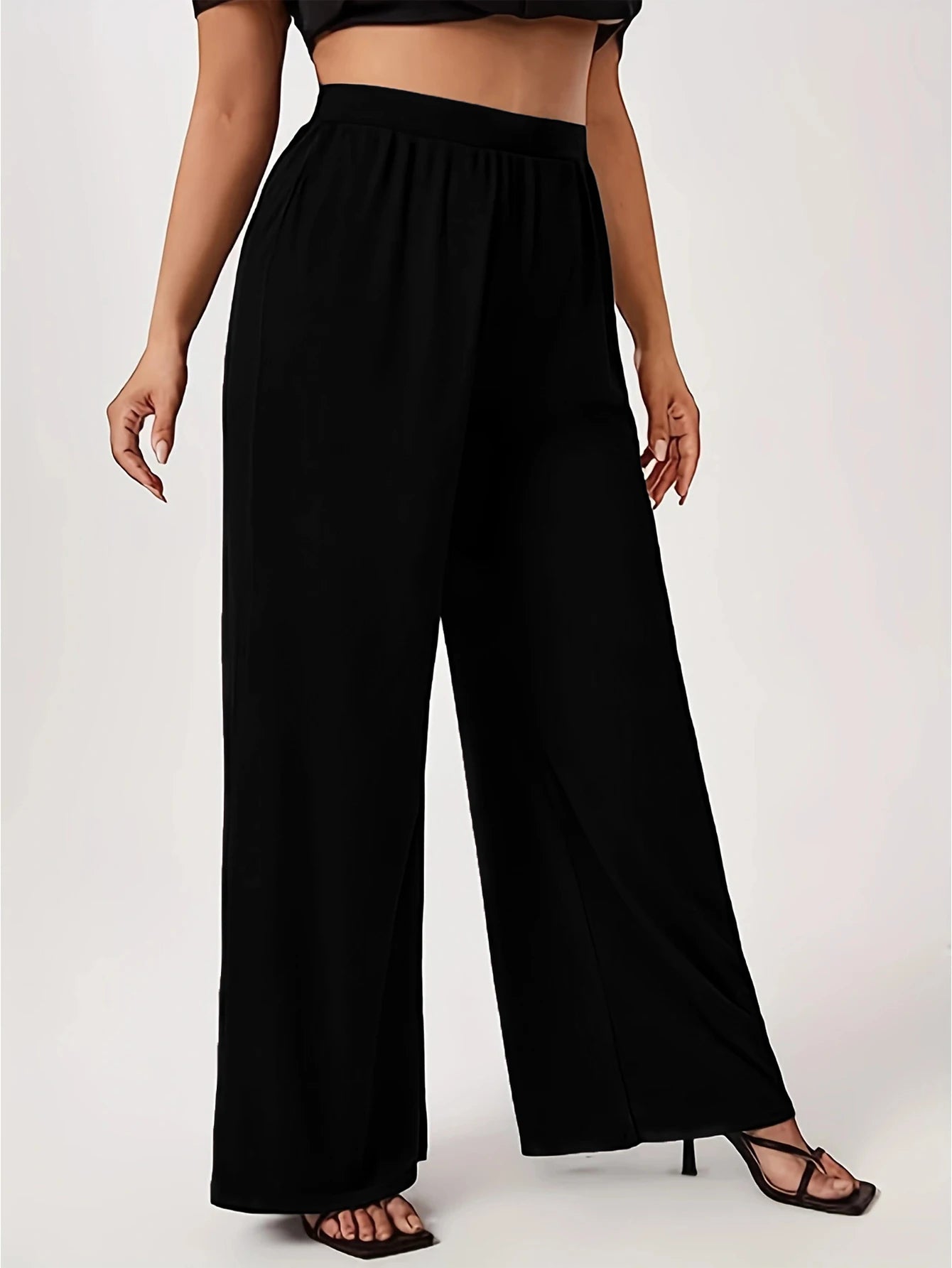  2025 Trendy Classy Wide Leg Pants Women Solid Black Regular Waist Comfortable Slimming Office Daily Wear 