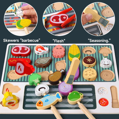 Simulation Kitchen Pretend Toy Wooden Toddler DIY BBQ Toy Set Classic Game Montessori Educational Toy For Children Kids Gift