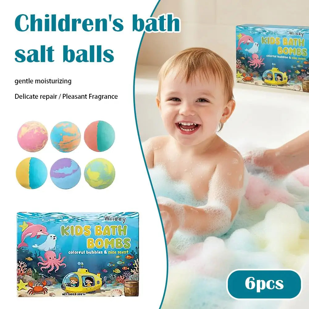 New 6pcs Bath Bombs Set For Kids Handmade Natural Mega Bubbles Surprise Funny Skin Friendly Bubble Bathing Kit Ocean Toys Gift ﻿