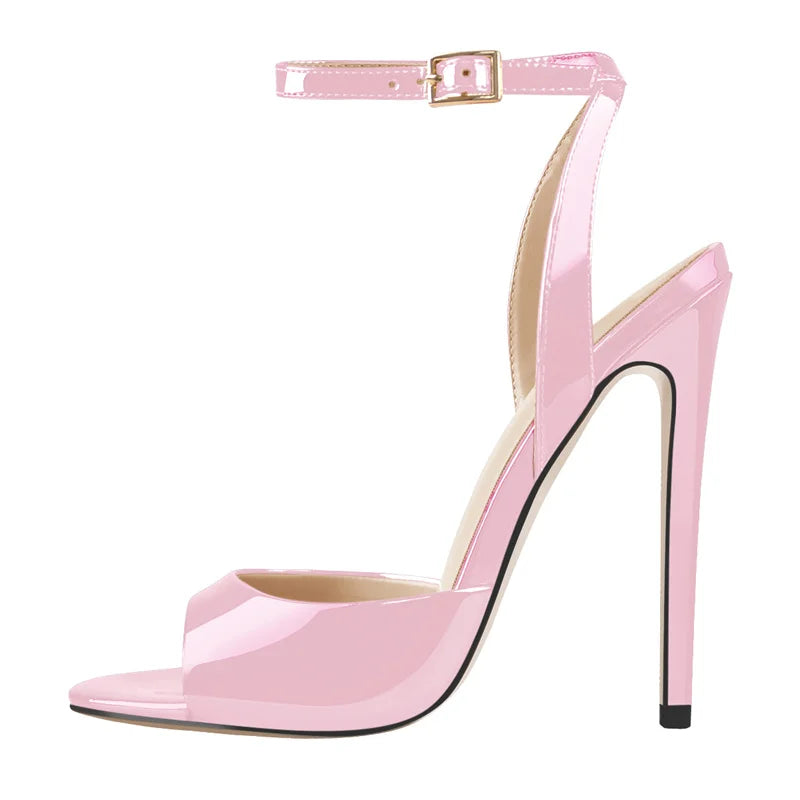 Onlymaker Women  Peep Toe 12CM Thin High Heels Pumps Sandals Ladies Buckle Strap Open Toe Big Size Summer Stiletto Sandals