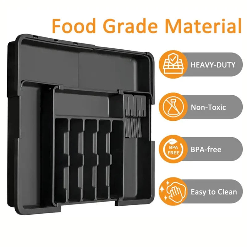 BPA Free Large Expandable Cutlery Tray - Kitchen Drawer Organizer for Silverware
