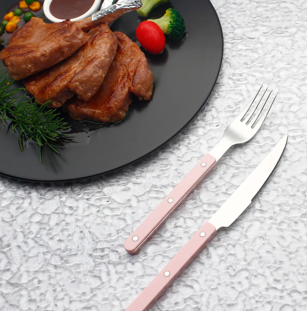 Fashionable Design Top Mirror Polishing Cutlery Sets Stainless Steel 18/8(304) ABS Handle With Rivets Silverware Set For Kitchen