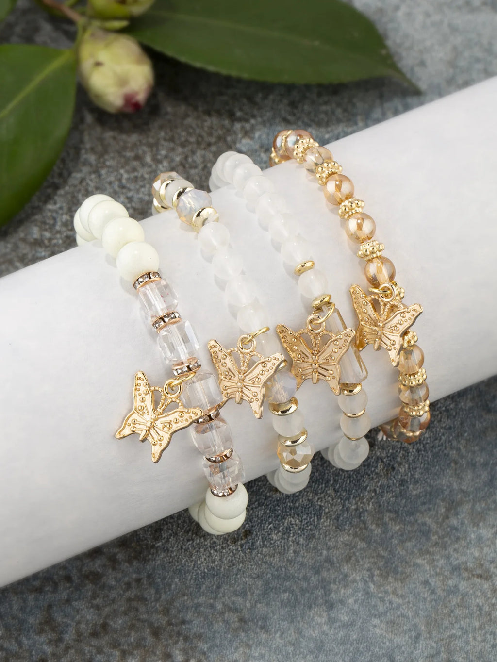 4Pcs Bohemian Butterfly Charm Bracelet Set For Women Crystal Beads Chain Bangle Female Fashion Party Jewelry Gift