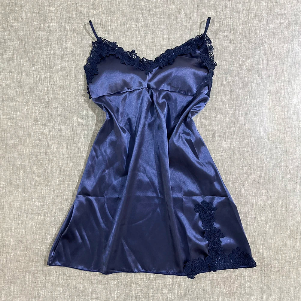 Ladies Spring And Summer Ice Silk Thin Halter Home Service Satin Night Dresses Sexy Pajamas Women's Silk Suspender Nightdress