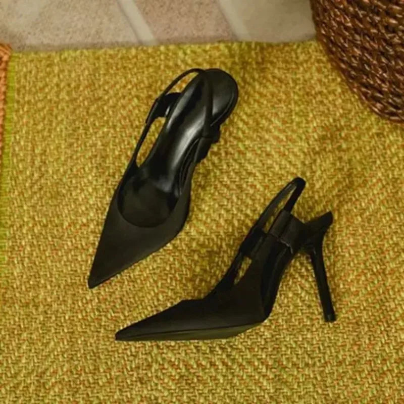 Women Sandals New Summer High Heels Closed Toe Single Sandals Thin Mid-heeled Fashion Hollow Pointed Toe Women Sandals