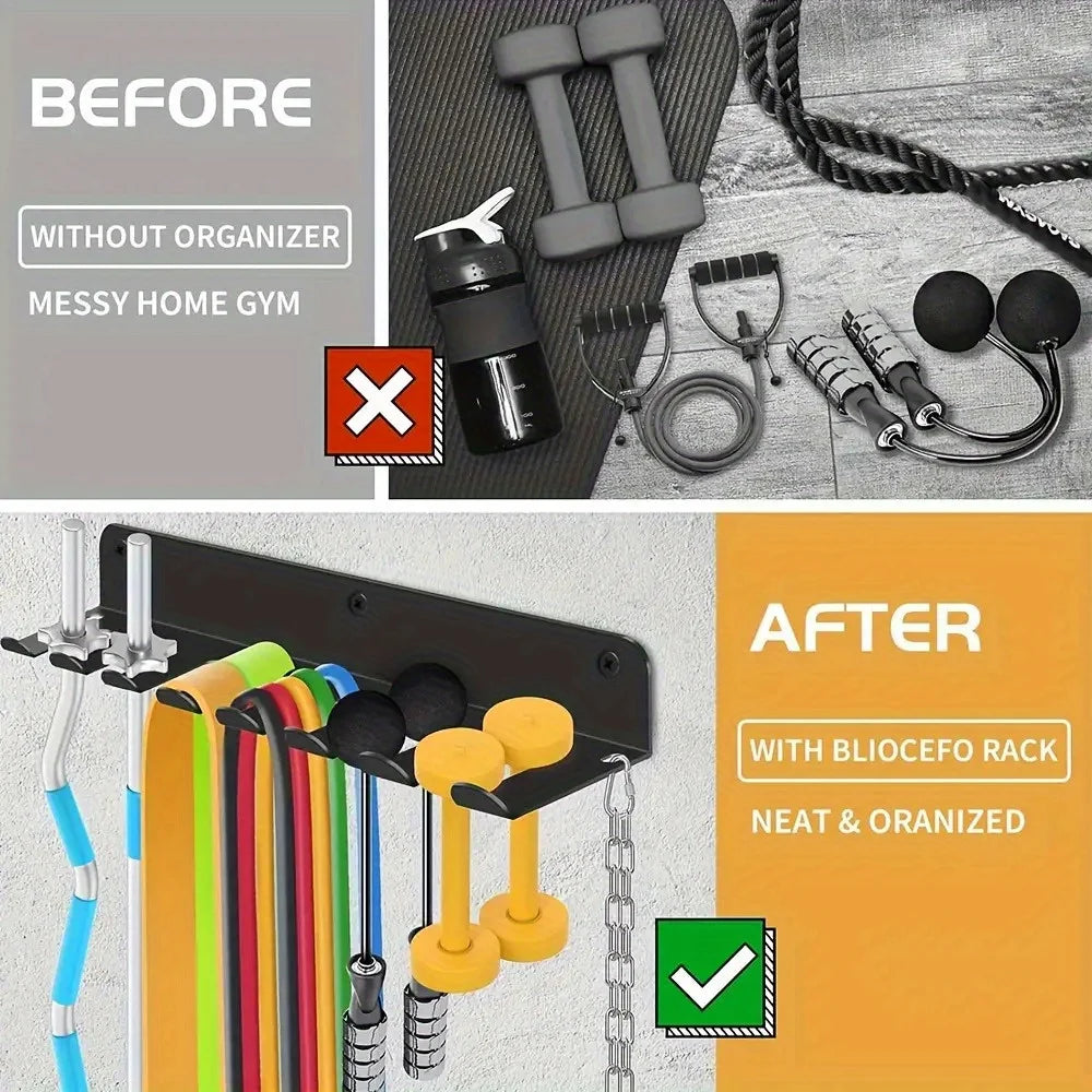 [Fitness Equipment Organizer] Multifunctional Black Iron Wall-Mounted Fitness Equipment Organizer - Perfect Gift for Home Gym