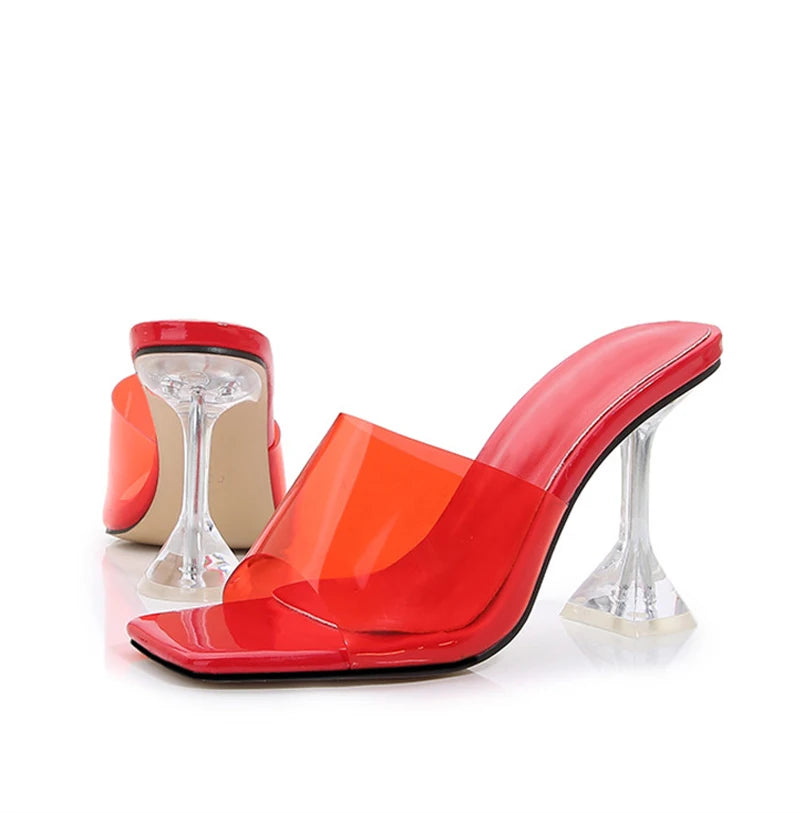 Liyke 2026 New Transparent Crystal Clear Heels Women Slippers Candy Color PVC Shoes Female Mules Slides Summer Sandals Size 46