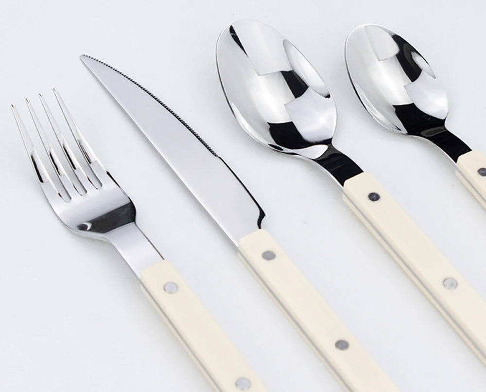 Fashionable Design Top Mirror Polishing Cutlery Sets Stainless Steel 18/8(304) ABS Handle With Rivets Silverware Set For Kitchen