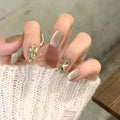 24 PCs Short French Minimalist Cat-eye Nails with 1 Jelly and 1 Nail File