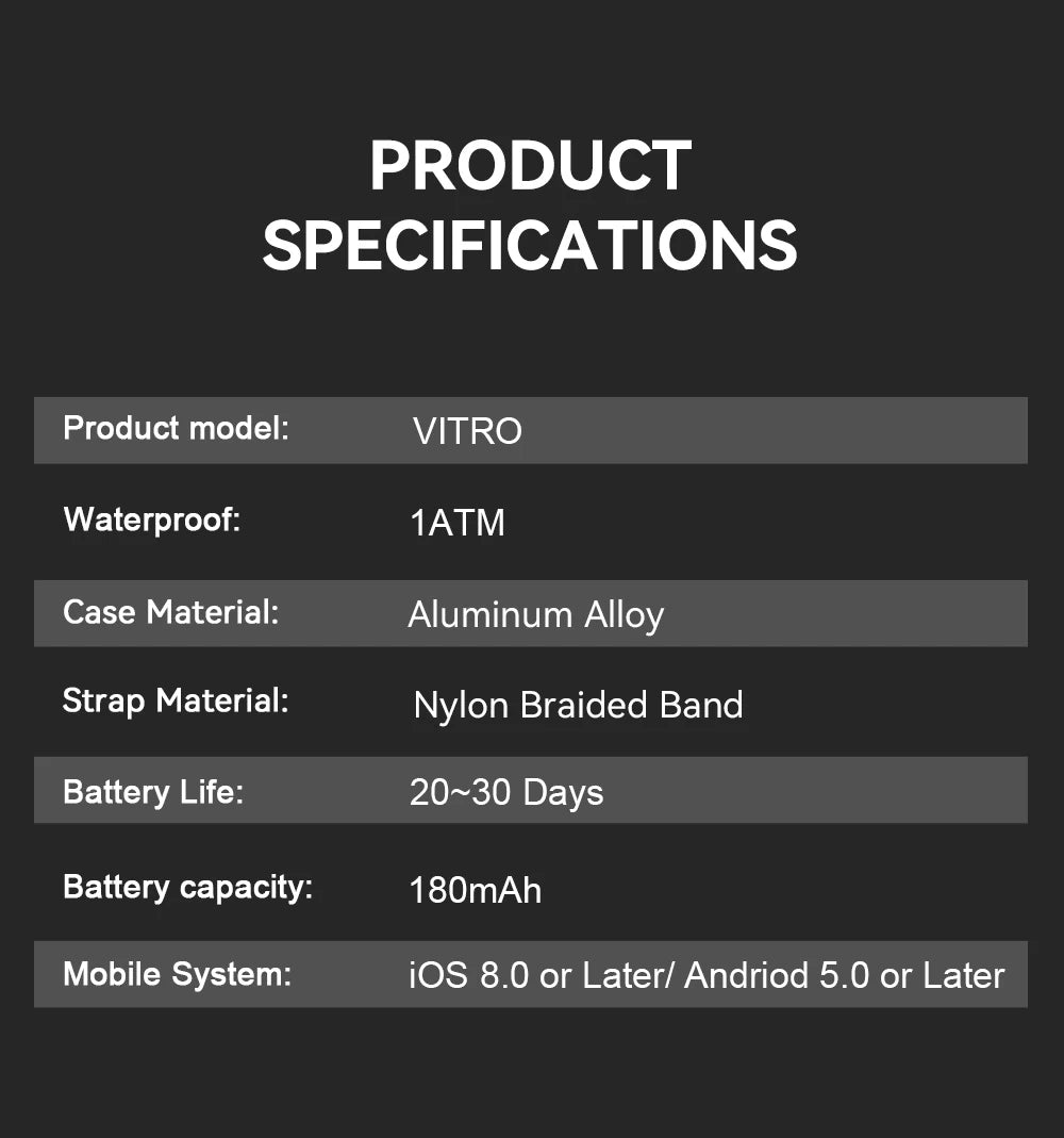 VALDUS Long Batterylife VITRO Smart Screenless ECG Health Care Heart Rate HRV Activity Fitness Tracker Band Smart Bracelet
