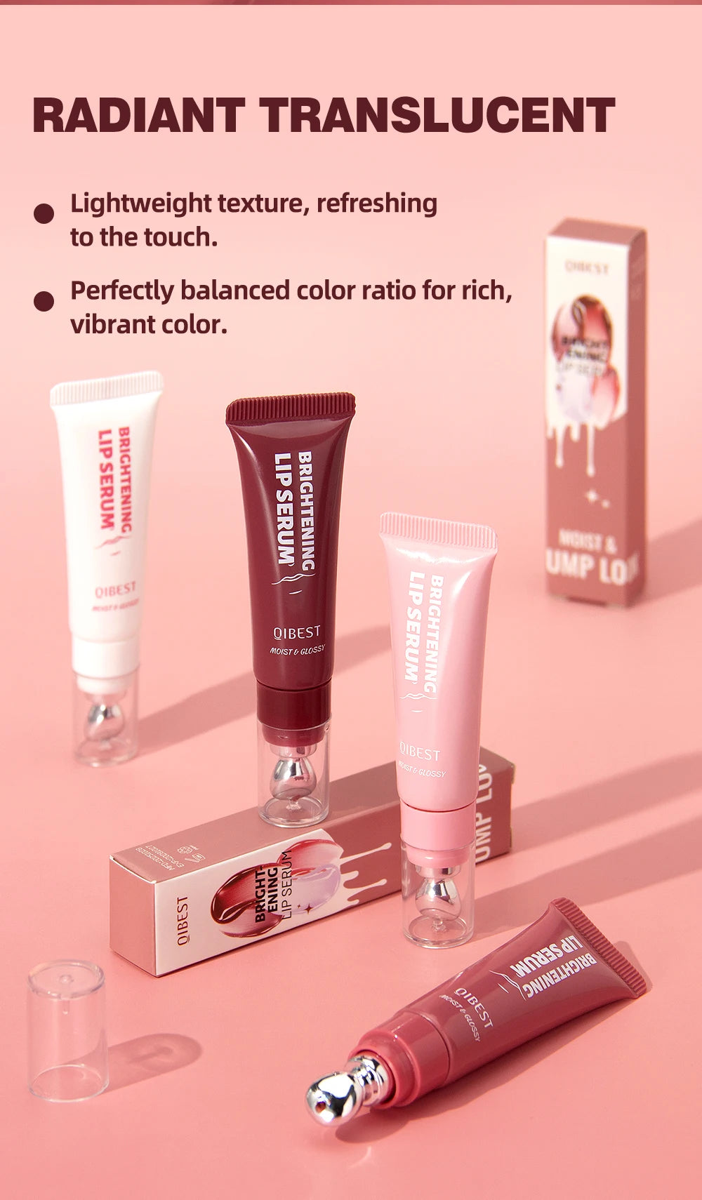 QIBEST Mirror Pearl Lipgloss Long Lasting Moisturizing Lipstick Shine Glitter Lip Glaze Non Stick Cup Jelly Pout Lip Tint Makeup