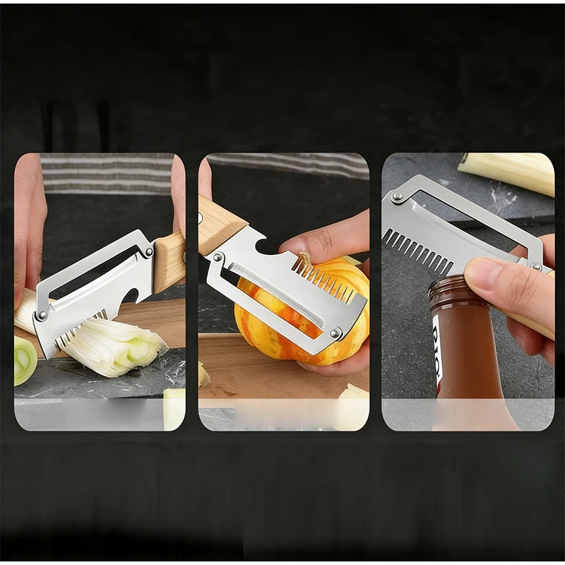Multipurpose Vegetable Peeler Stainless Steel Kitchen Tool Wooden Handle Cutter For Scallion Potato Fruit Asparagus Winter Melon