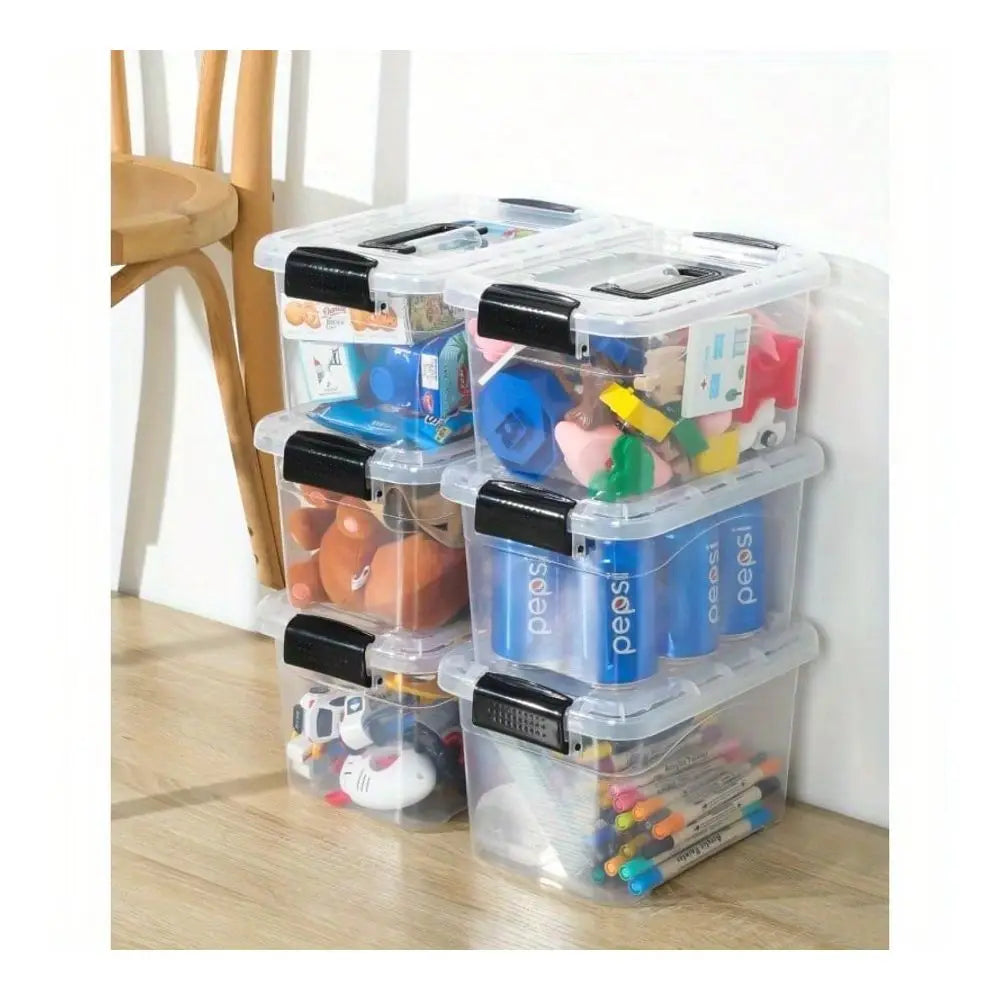 6Pack Stackable Storage Bins With Secure SnapLock Lids Clear Plastic Organizer Boxes,HeavyDuty Containers For Pantry Office Gar