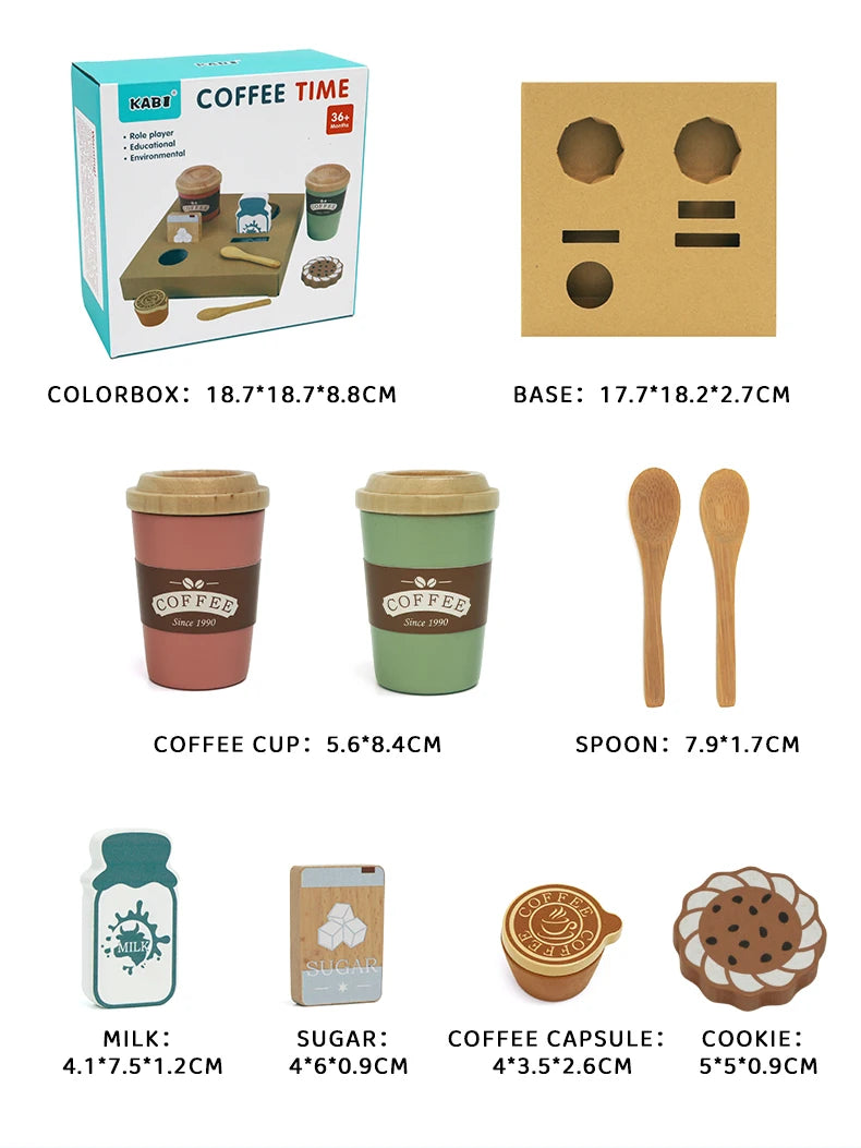 Kids Wooden Coffee Toy Set Toddler Pretend Play Kitchen Accessories Gift for Children House Play Early Educational Toys for Kids