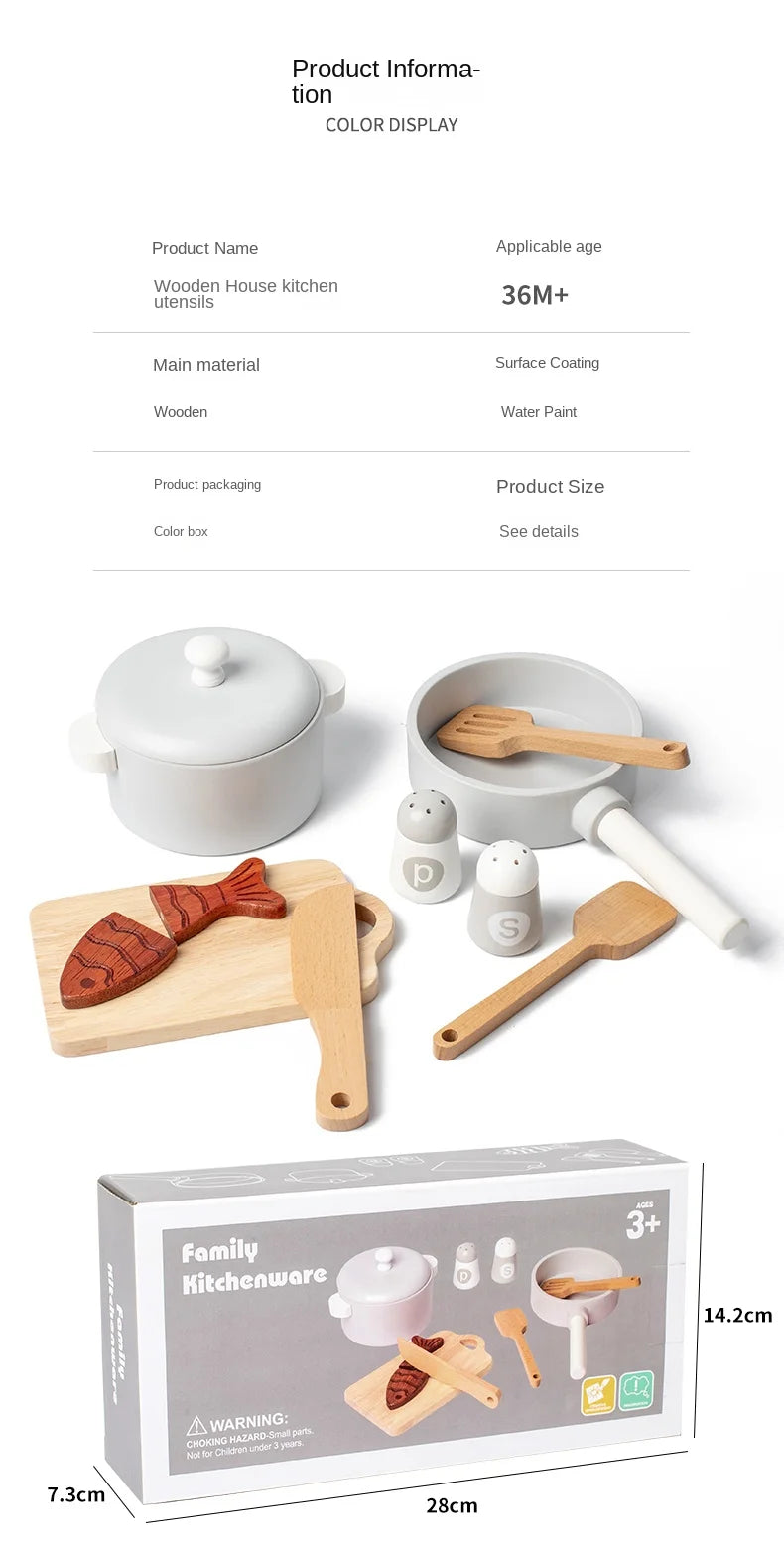Children's simulation kitchen toys, early education educational toys, wooden simulation pots and pans, food, role-play chef