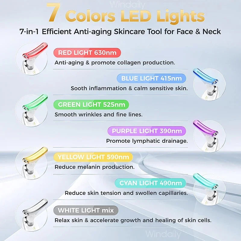 7 Colors Face Neck Massager Facial Lifting Device Skin Tightening Anti Wrinkle Vibration Machine Daily Skin Care Beauty Tools