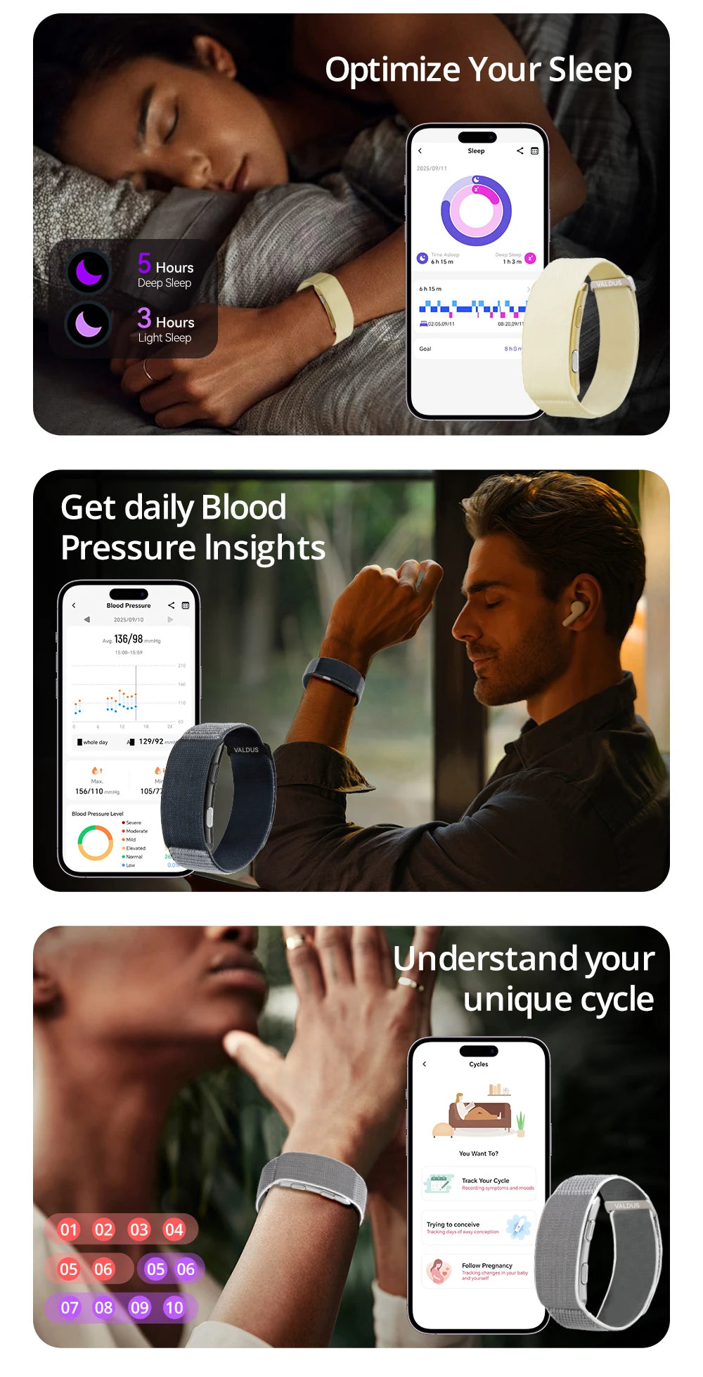 VALDUS Long Batterylife VITRO Smart Screenless ECG Health Care Heart Rate HRV Activity Fitness Tracker Band Smart Bracelet