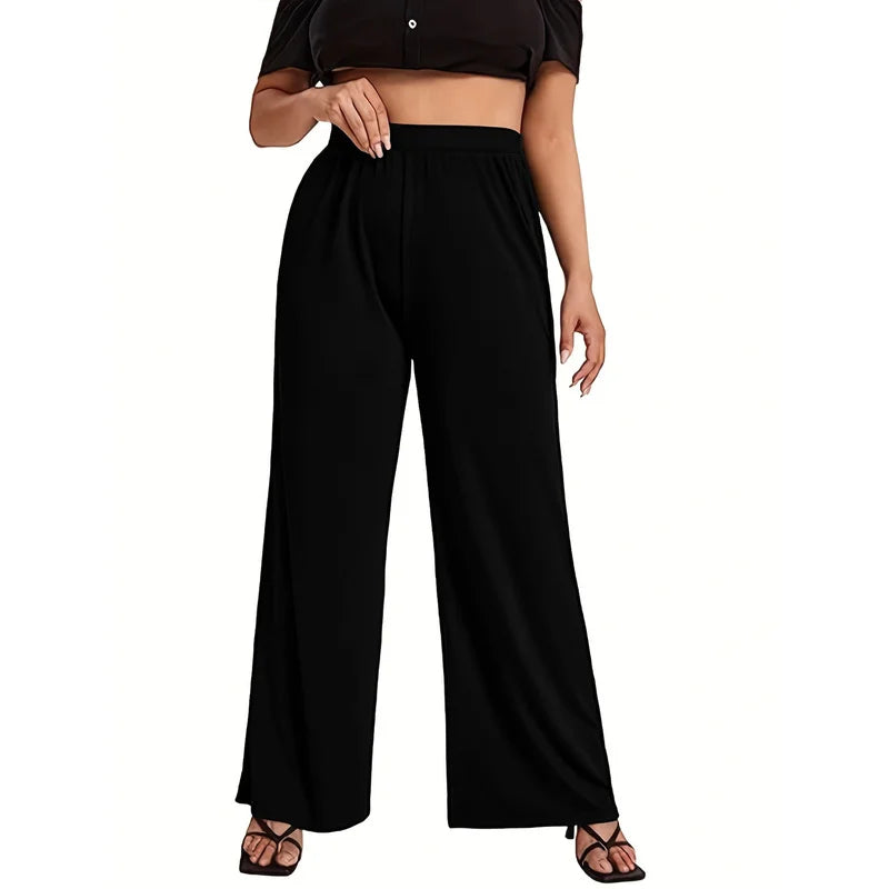  2025 Trendy Classy Wide Leg Pants Women Solid Black Regular Waist Comfortable Slimming Office Daily Wear 