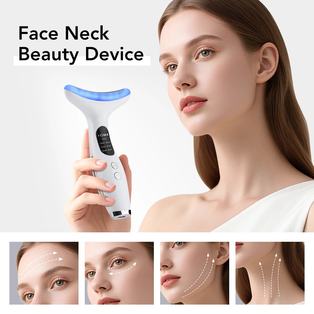 EMS Micro-current Neck & Face Beauty Device LED IPL Skin Rejuvenation Double Chin Reducer Facial Lifter Skin Tightening Massager