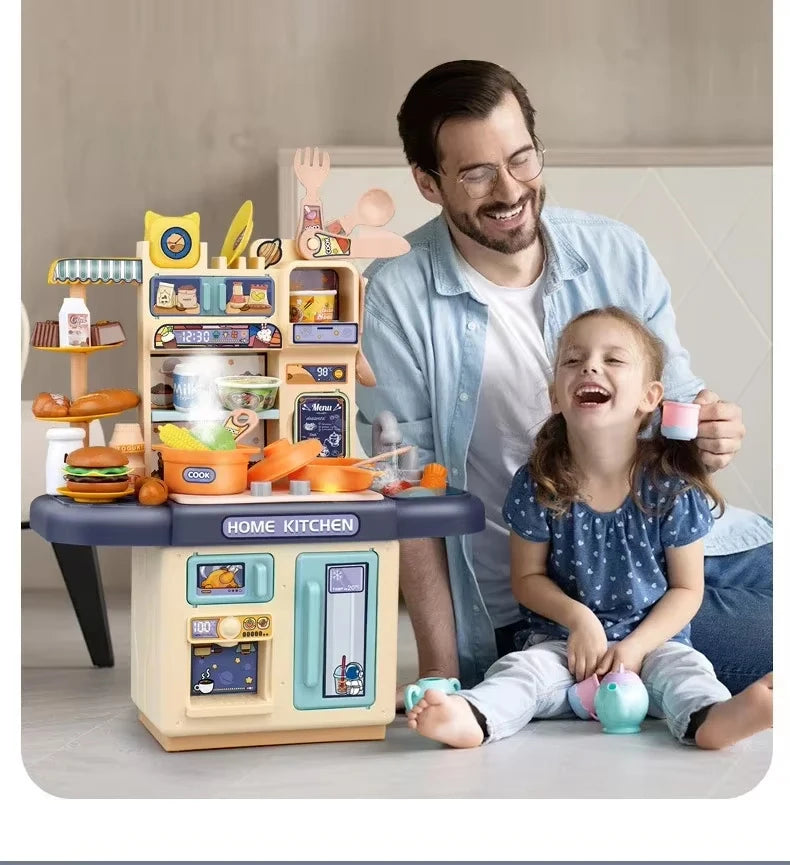 Kids Kitchen Play Set Water Spray Light Sound Electronic Stove Simulated Cooking Dining Table House Play Toy Gifts for Girls Boy