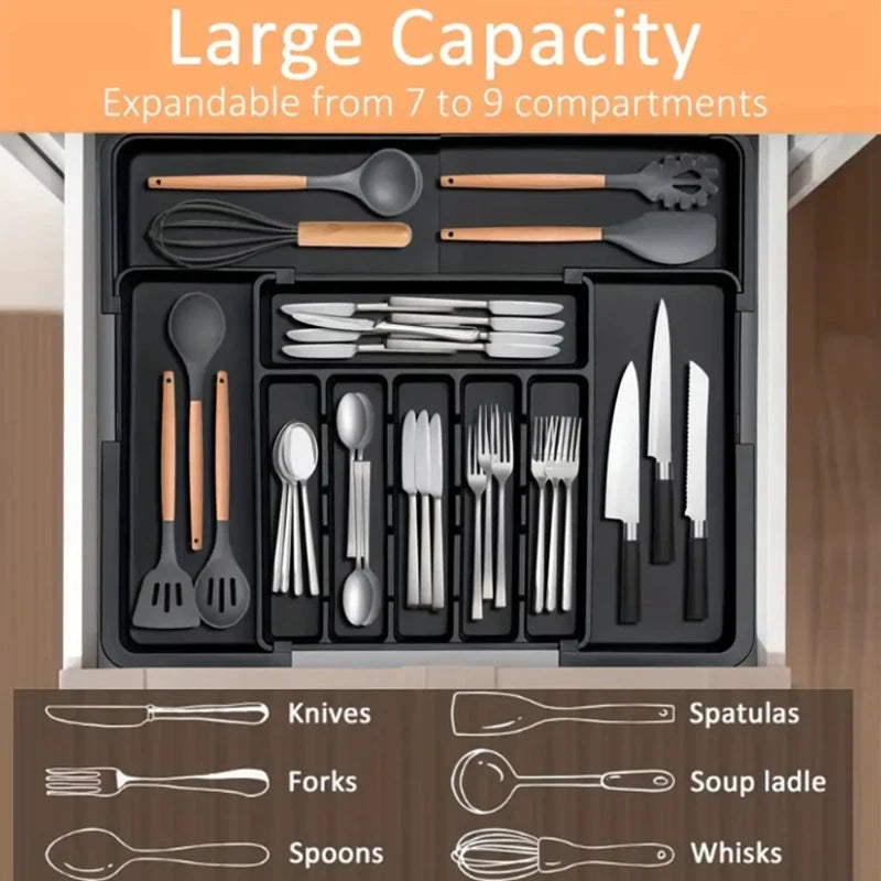 BPA Free Large Expandable Cutlery Tray - Kitchen Drawer Organizer for Silverware