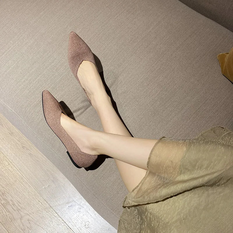 women's flat shoes large 42 / 43 upper breathable knitted sole non slip rubber material pointed shoes spring / summer2024 new