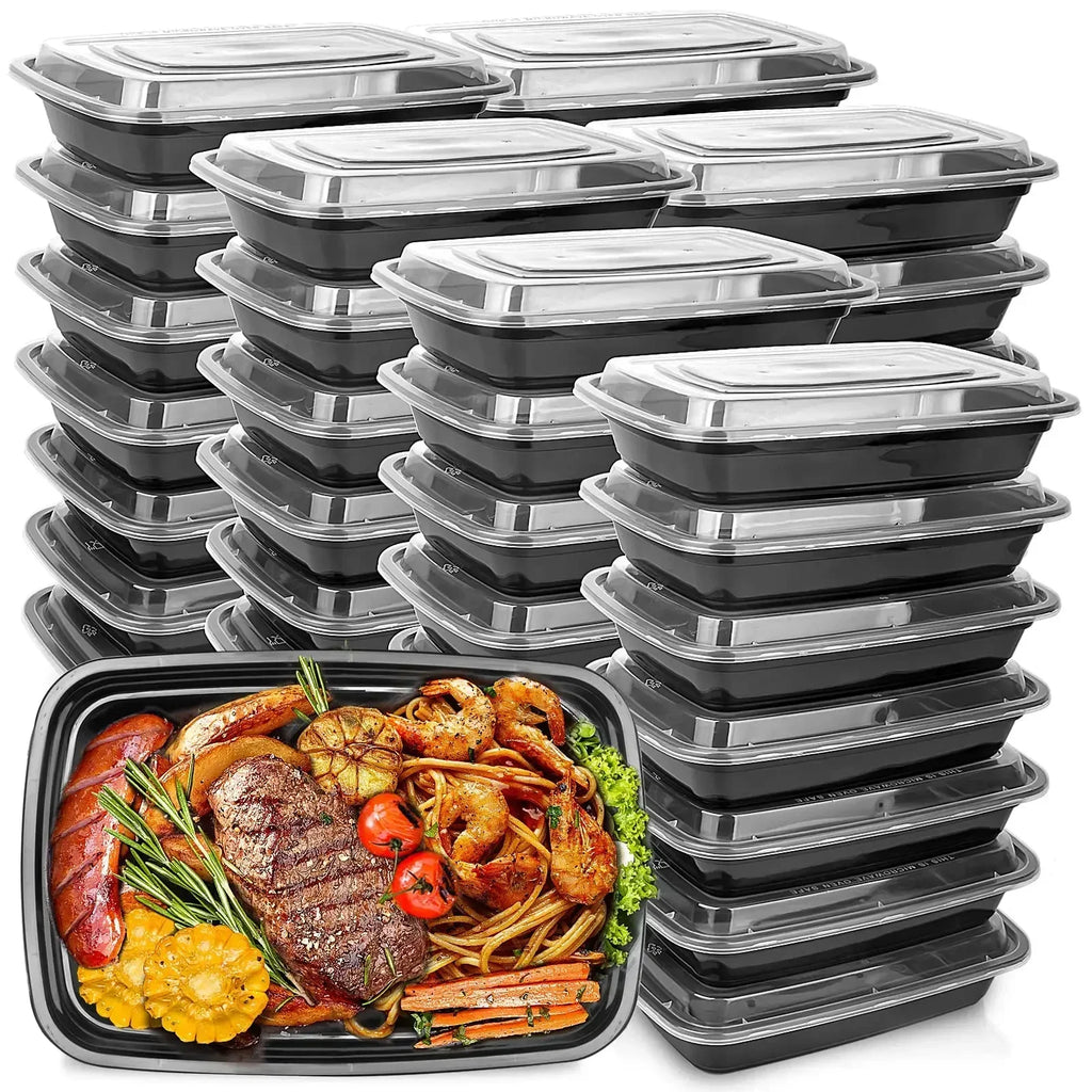 20 PCS/1000ml Thickened Disposable Takeout Lunch Box Tableware Can Be Heated Rectangular Black Plastic Bowl Food Packaging