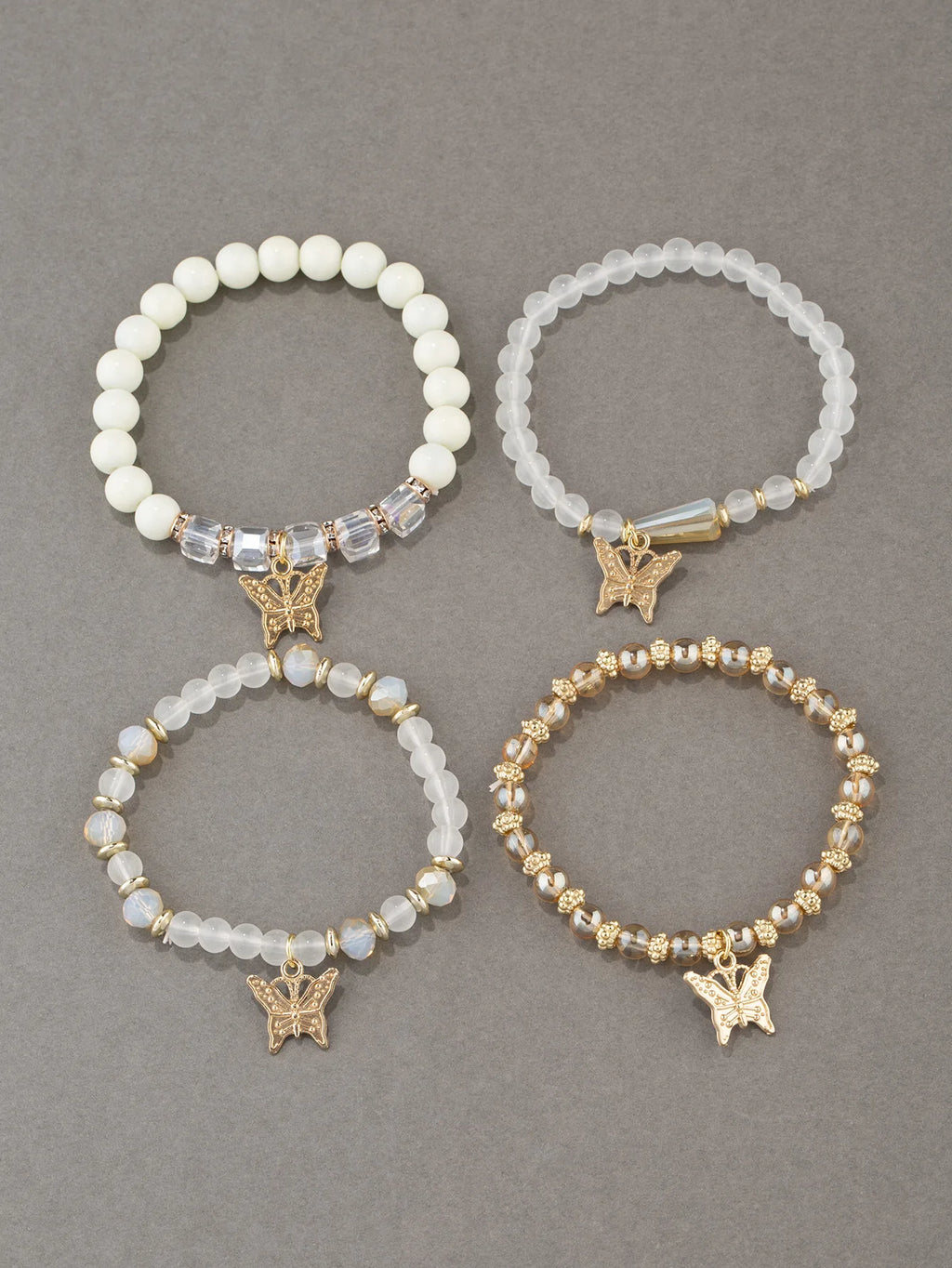 4Pcs Bohemian Butterfly Charm Bracelet Set For Women Crystal Beads Chain Bangle Female Fashion Party Jewelry Gift