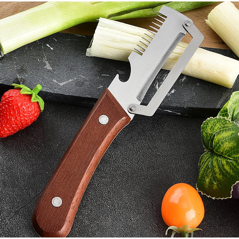 Multipurpose Vegetable Peeler Stainless Steel Kitchen Tool Wooden Handle Cutter For Scallion Potato Fruit Asparagus Winter Melon