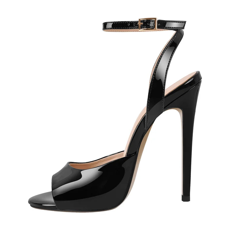 Onlymaker Women  Peep Toe 12CM Thin High Heels Pumps Sandals Ladies Buckle Strap Open Toe Big Size Summer Stiletto Sandals