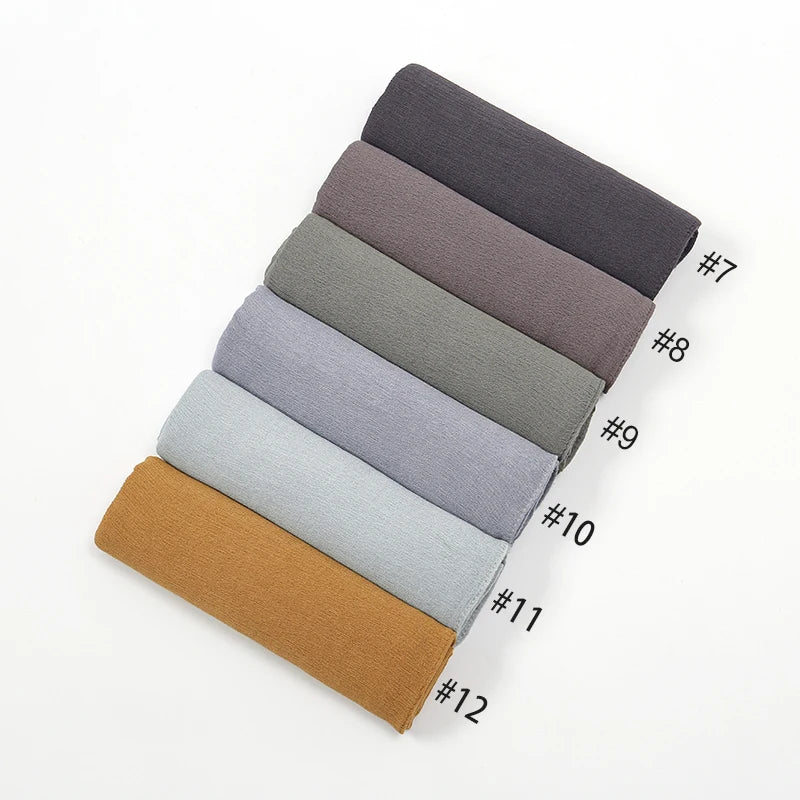 New Arrival Crinkle Rayon Hijab Women Muslim Scarf Shawls Solid Headscarf Wraps Big Size Plain Islamic Turban Headbands Foulard