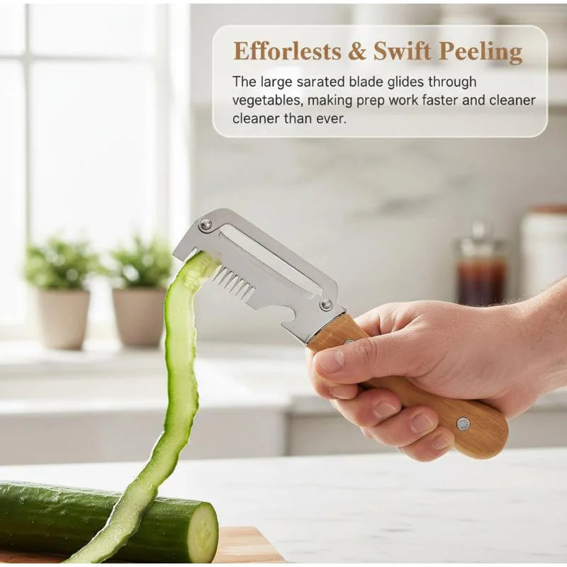 Multipurpose Vegetable Peeler Stainless Steel Kitchen Tool Wooden Handle Cutter For Scallion Potato Fruit Asparagus Winter Melon