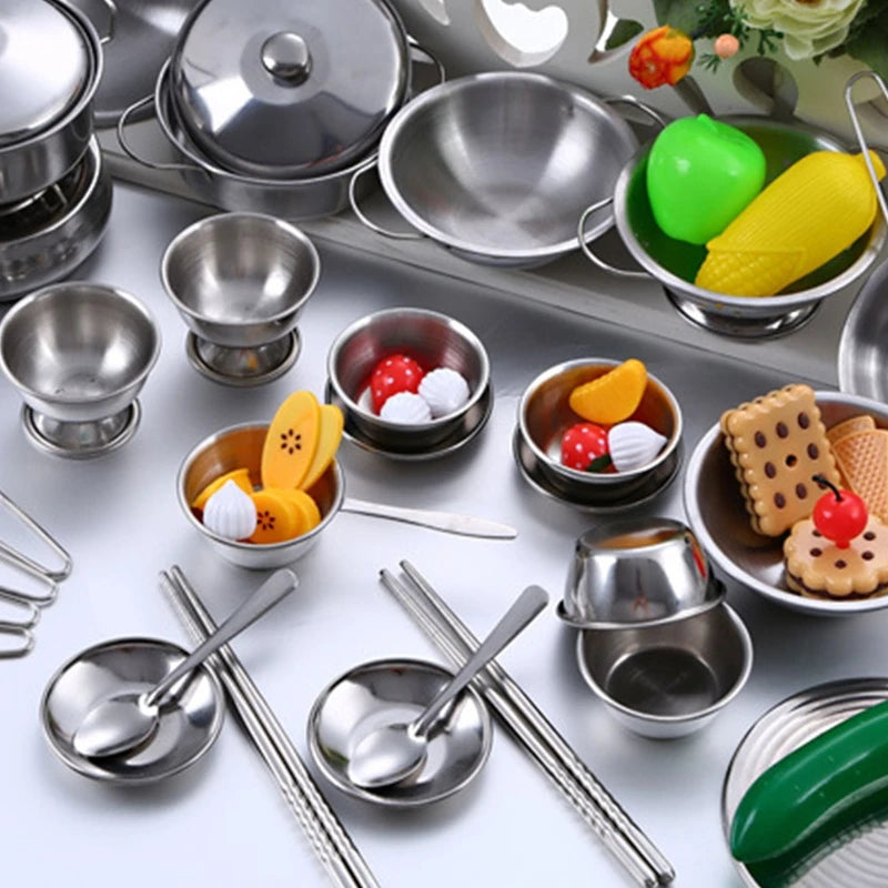 MINI Kitchen Utensils Toys Set For Kids Girl Stainless Steel Can Hold Food Cooking Kitchen Toys Education Pretend Play
