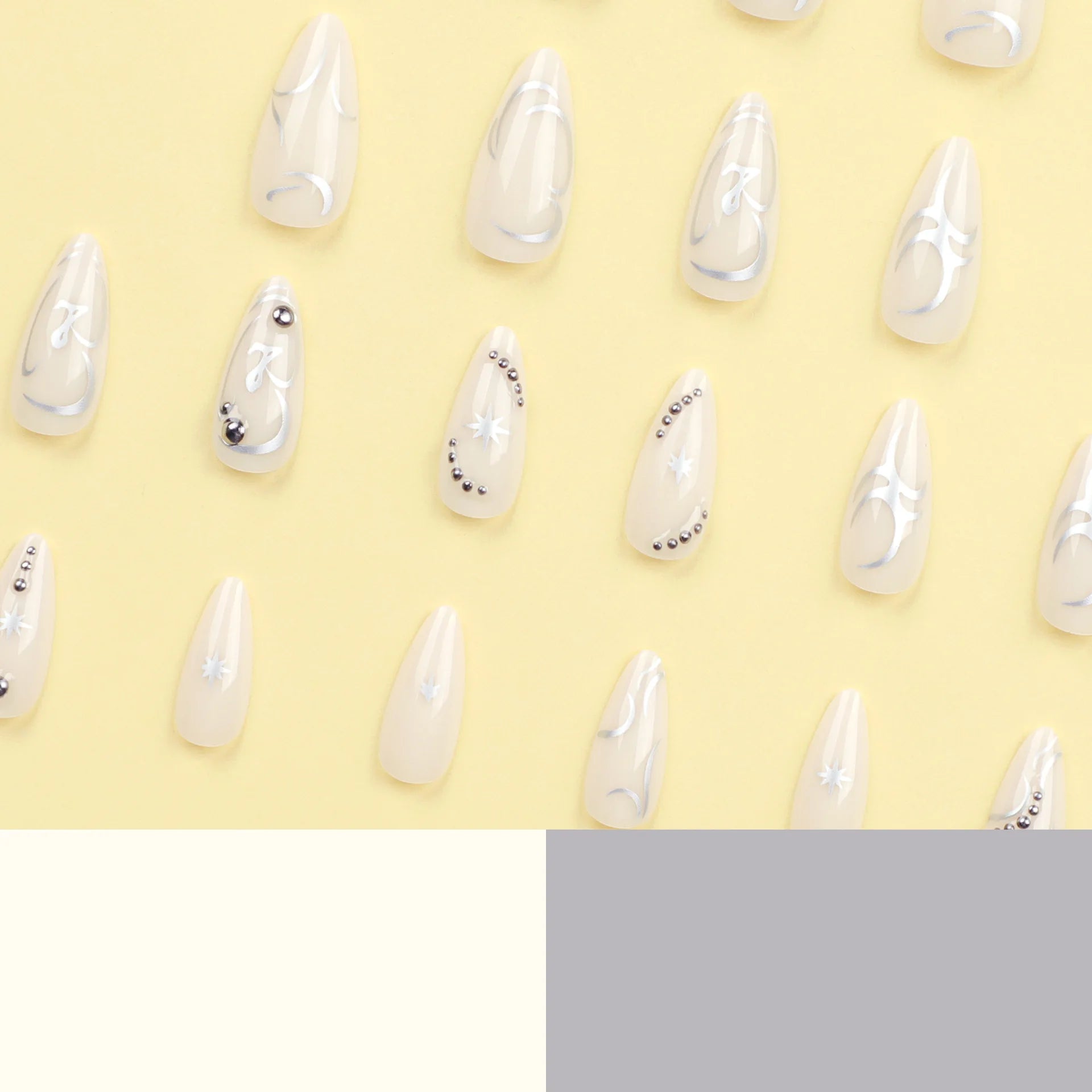 24pcs y2k Sliver Cool Fake Nails Goth Style 3D False Nail Patch Lady Women Wearable Detchable Artificial Nails Patches for Girls