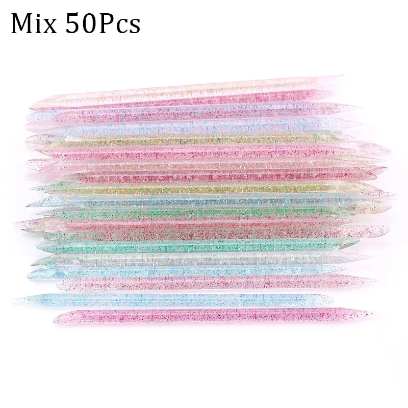 50/100 Pcs Reusable Double-Ended Cuticle Tool - Crystal Nail Art Pusher for Manicure & Pedicure
