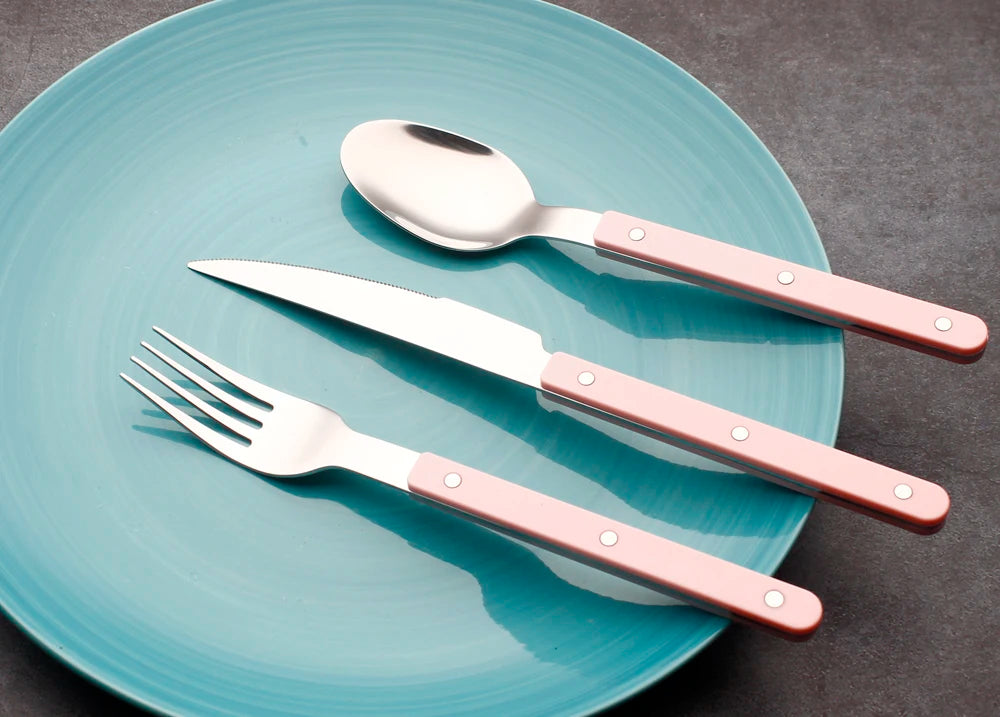 Fashionable Design Top Mirror Polishing Cutlery Sets Stainless Steel 18/8(304) ABS Handle With Rivets Silverware Set For Kitchen