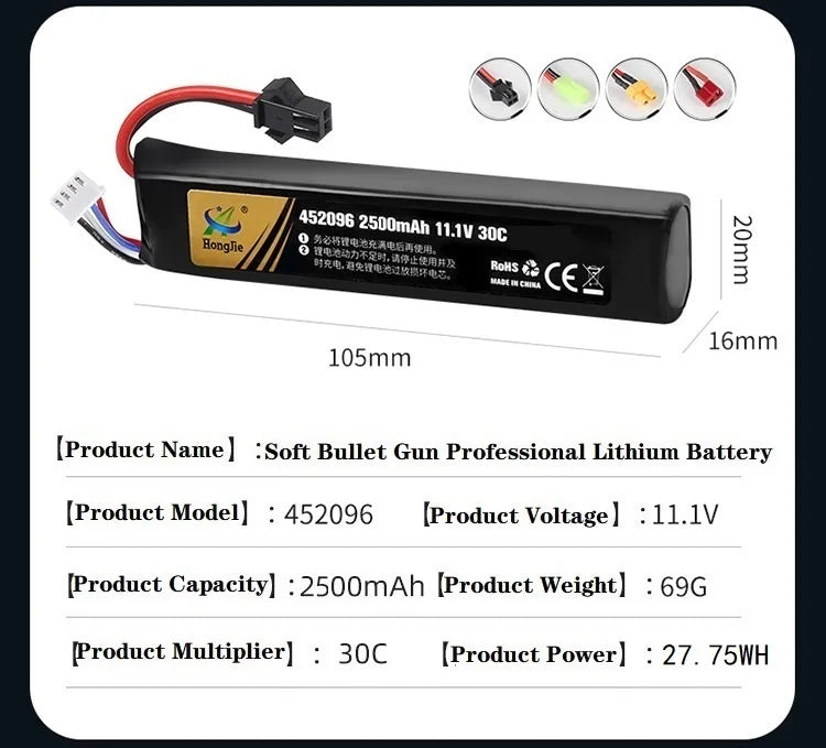 Water Gun Airsoft 11.1V 3S 2500mAh 30C 452096 LiPo battery+Charger Tamiya Plug for Airsoft BB Air Pistol Electric Toys Gun Parts