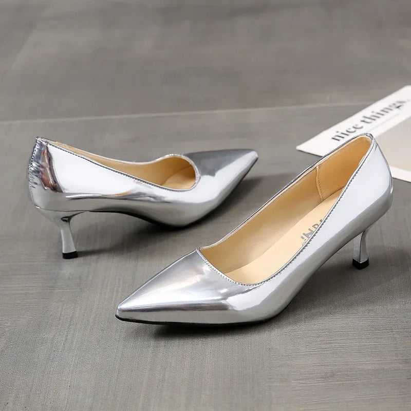 2026 New Lady Pointe Toe Gold Silver Pumps Female Wedding Bridal Shoes  Fashion Women Patent Leather High Heels Plus Size 45