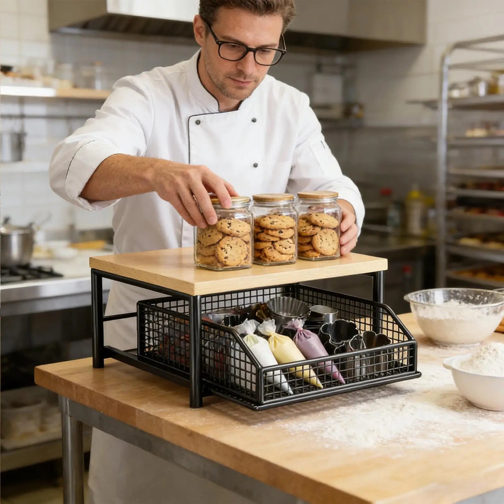 Kitchen Microwave Rack Storage Box Drawer Space Saving Countertop Storage Rack Suitable for Appliances Tableware