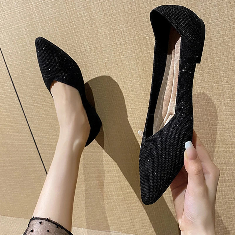 women's flat shoes large 42 / 43 upper breathable knitted sole non slip rubber material pointed shoes spring / summer2024 new